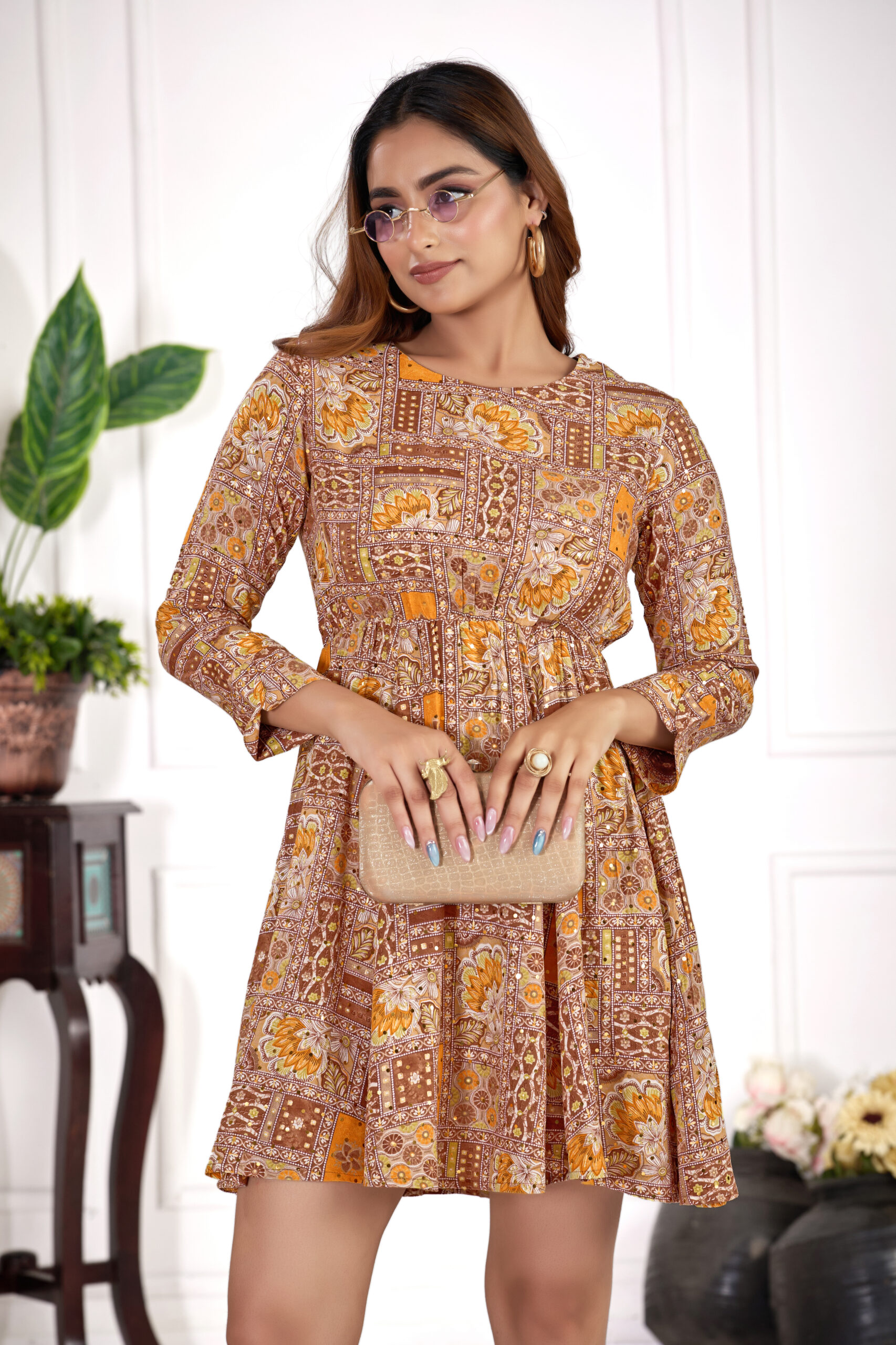 effortlessly stylish women’s round neck pleated frock (copy)