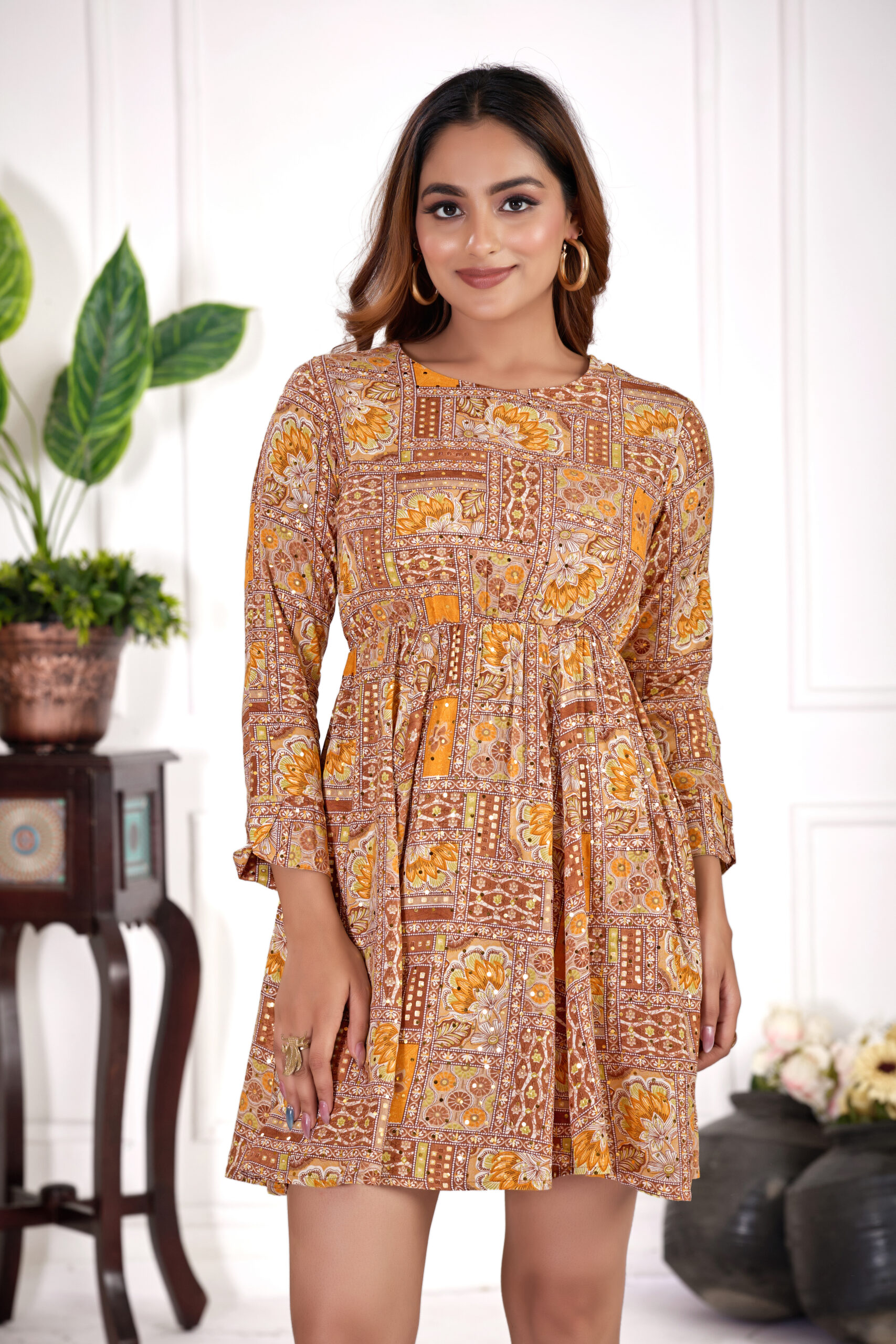 effortlessly stylish women’s round neck pleated frock (copy)