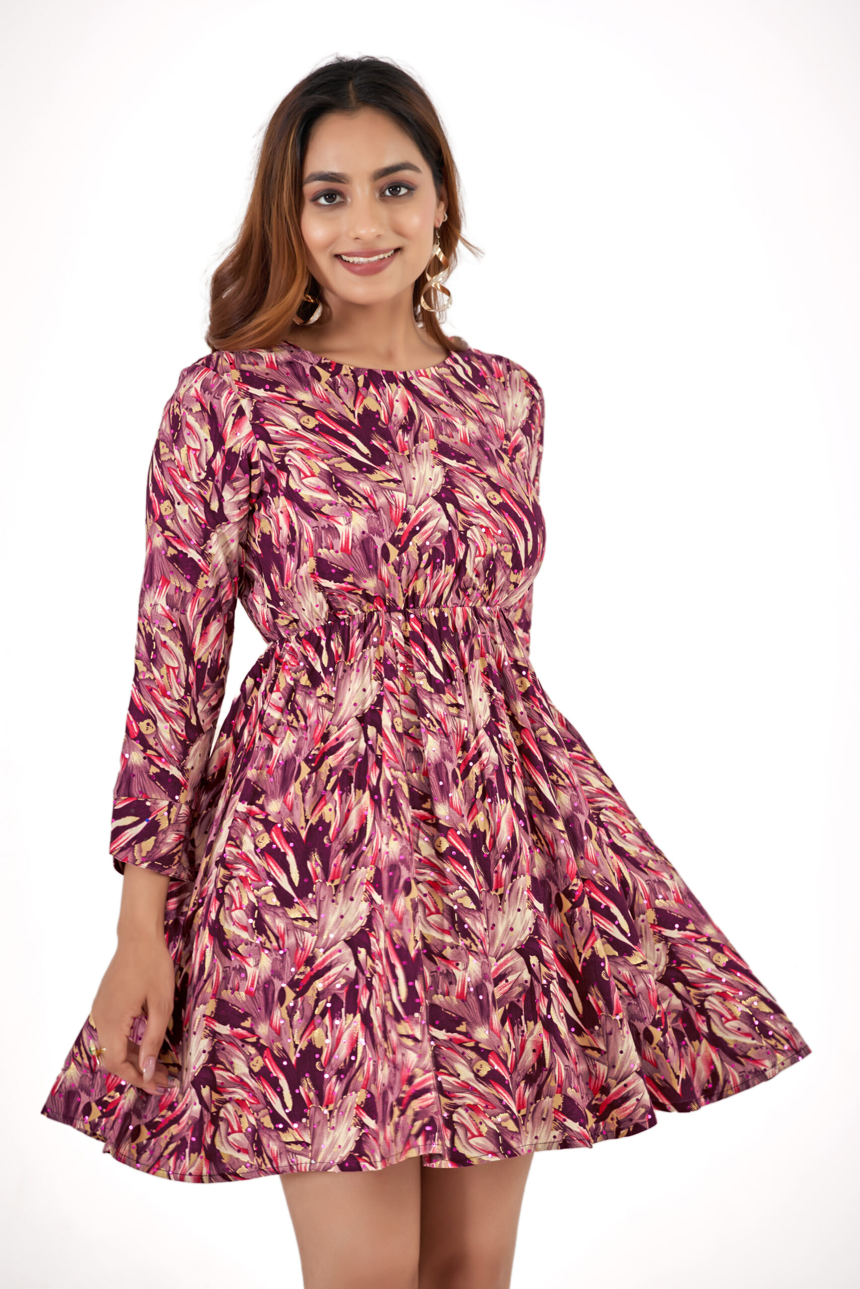 effortlessly stylish women’s round neck pleated frock