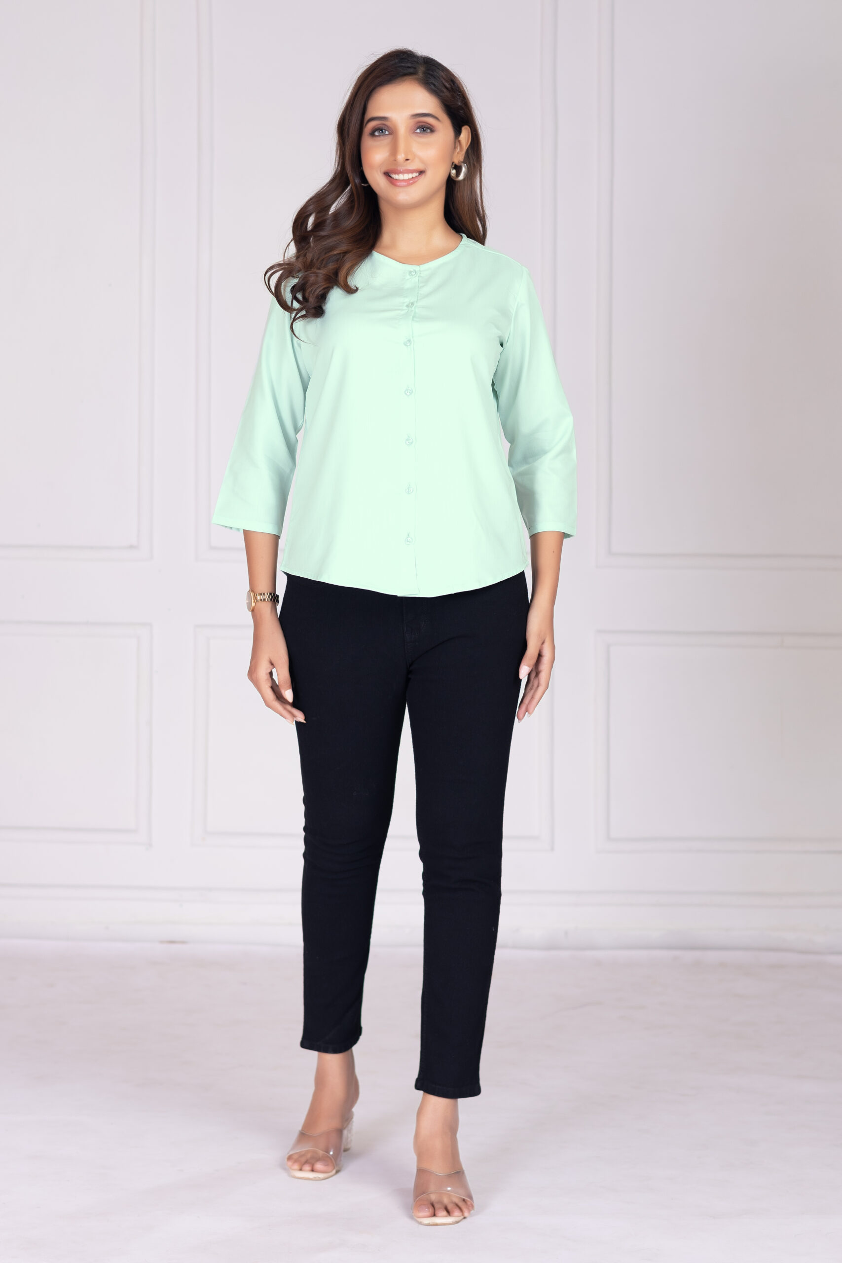 effortlessly stylish women's round neck pleated formal shirts effortlessly stylish women's round neck pleated formal shirts