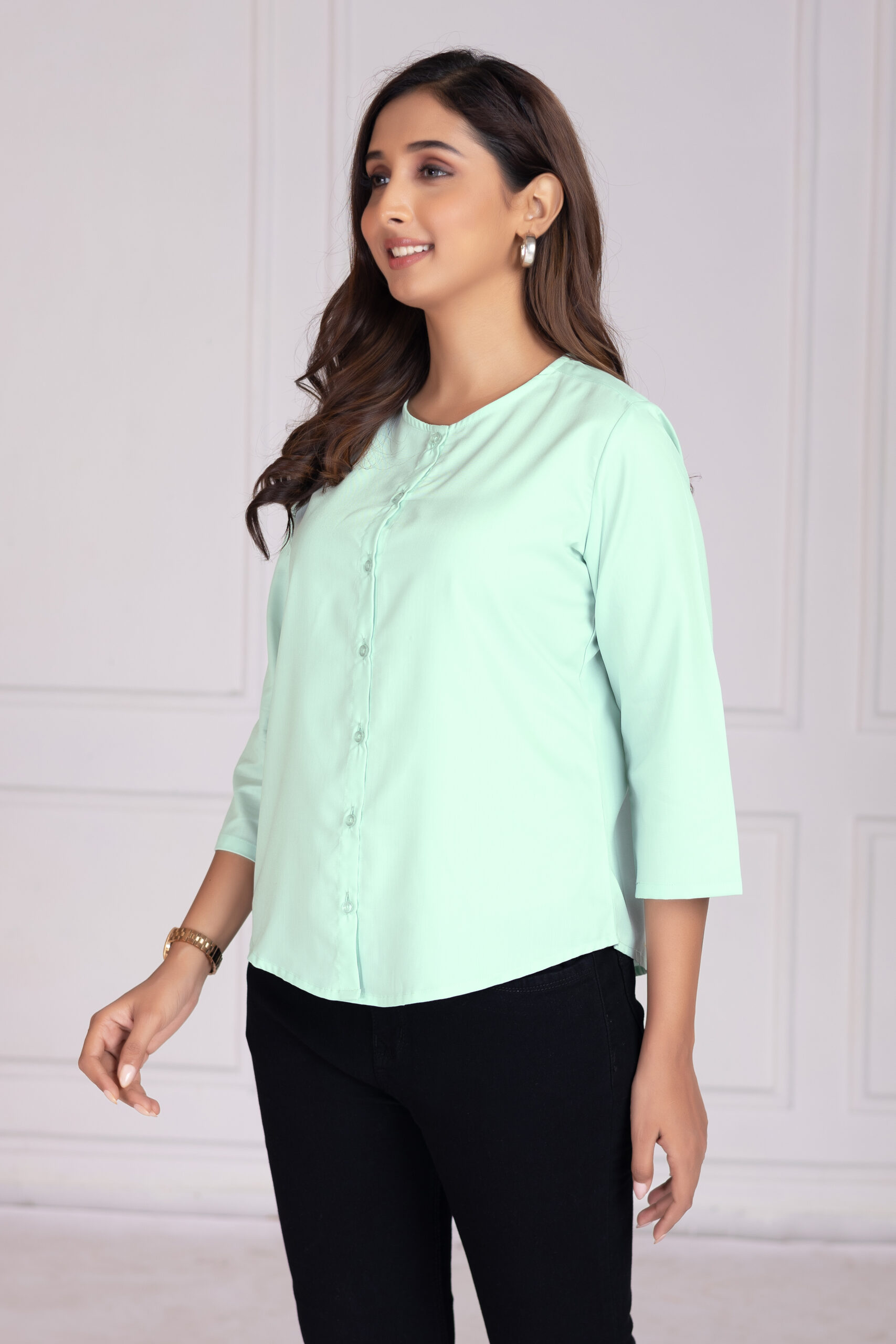 effortlessly stylish women's round neck pleated formal shirts effortlessly stylish women's round neck pleated formal shirts