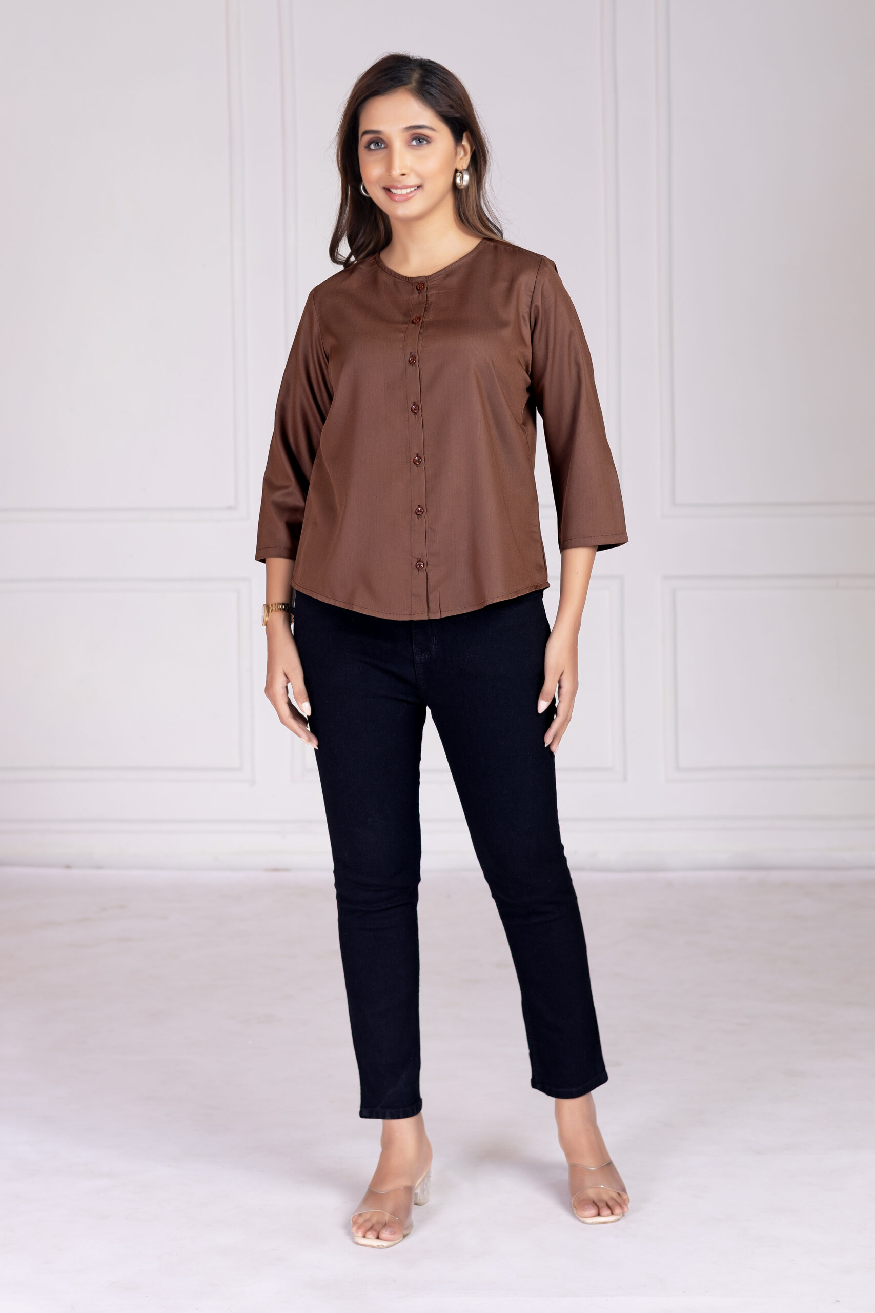 effortlessly stylish women's round neck pleated formal shirts