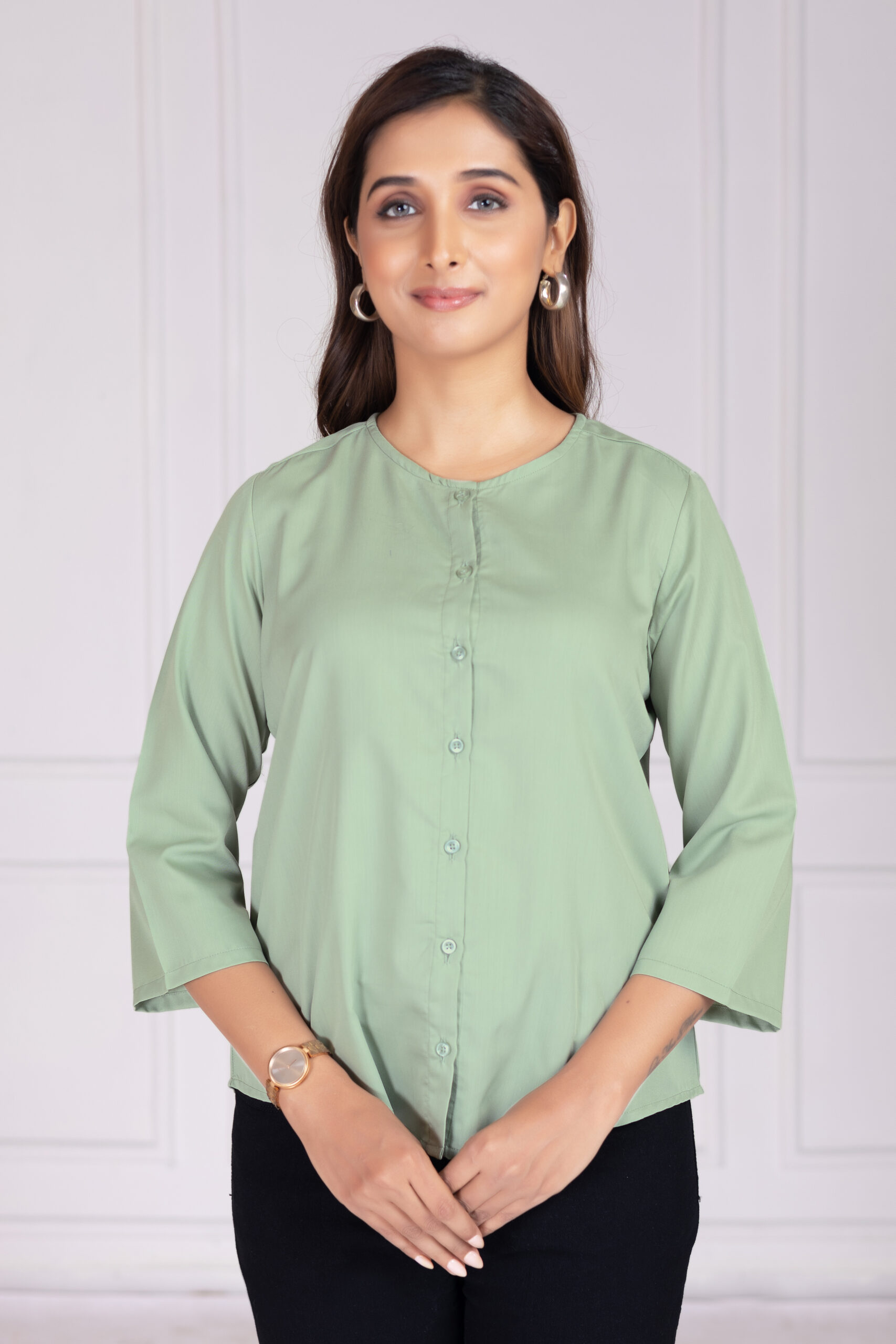 effortlessly stylish women's round neck pleated formal shirts (copy)