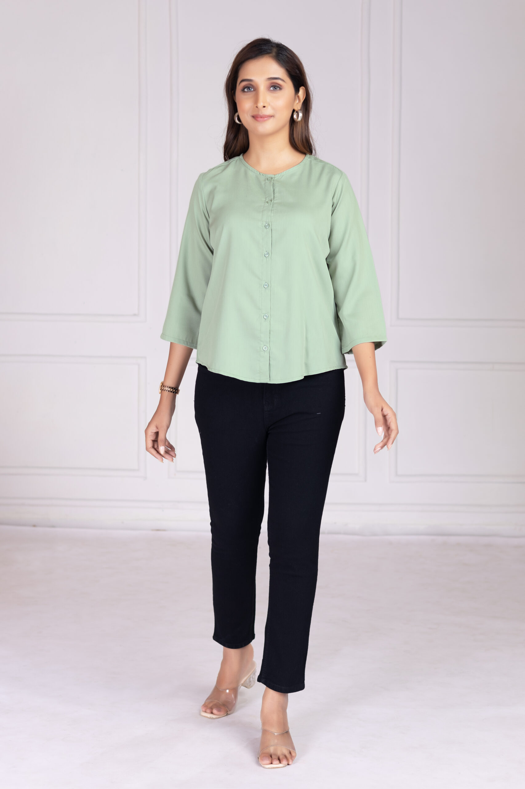 effortlessly stylish women's round neck pleated formal shirts (copy)