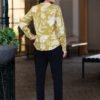 women's smart formal printed shirt with band collar & full sleeves