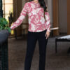 women's smart formal printed shirt with band collar & full sleeves