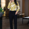 women's smart formal printed shirt with band collar & full sleeves