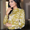 women's smart formal printed shirt with band collar & full sleeves