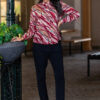 abstract printed formal shirt for women – band collar & elegant full sleeves.