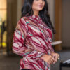abstract printed formal shirt for women – band collar & elegant full sleeves.