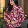 abstract printed formal shirt for women – band collar & elegant full sleeves.