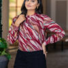 abstract printed formal shirt for women – band collar & elegant full sleeves.