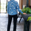 elegant floral printed rayon shirt with band collar for women
