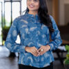 elegant floral printed rayon shirt with band collar for women