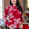 abstract printed formal shirt for women – band collar & elegant full sleeves.