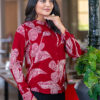 abstract printed formal shirt for women – band collar & elegant full sleeves.