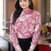 women's smart formal printed shirt with band collar & full sleeves