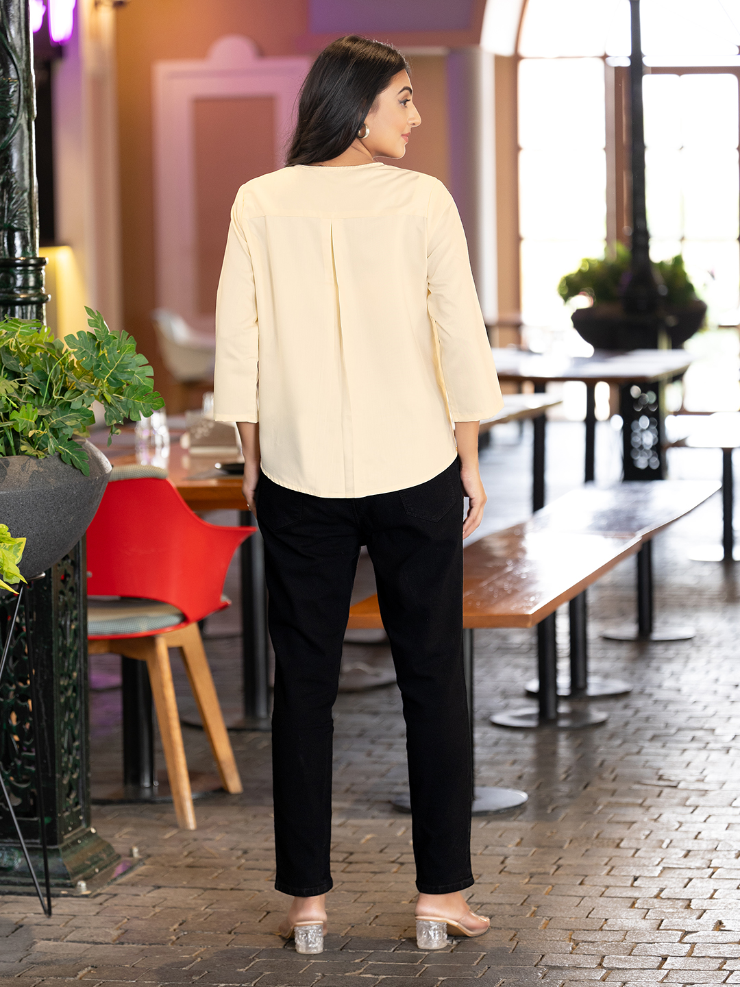 effortlessly stylish women's round neck pleated formal shirts (copy)