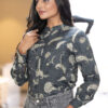 elegant floral printed rayon shirt with band collar for women