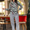 abstract printed formal shirt for women – band collar & elegant full sleeves.