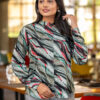 abstract printed formal shirt for women – band collar & elegant full sleeves.