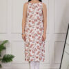 women floral printed boat neck sleeveless kurti