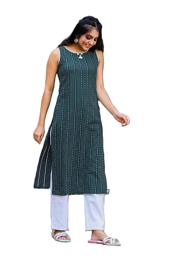 amous women's cotton blend printed casual straight kurta for women girl