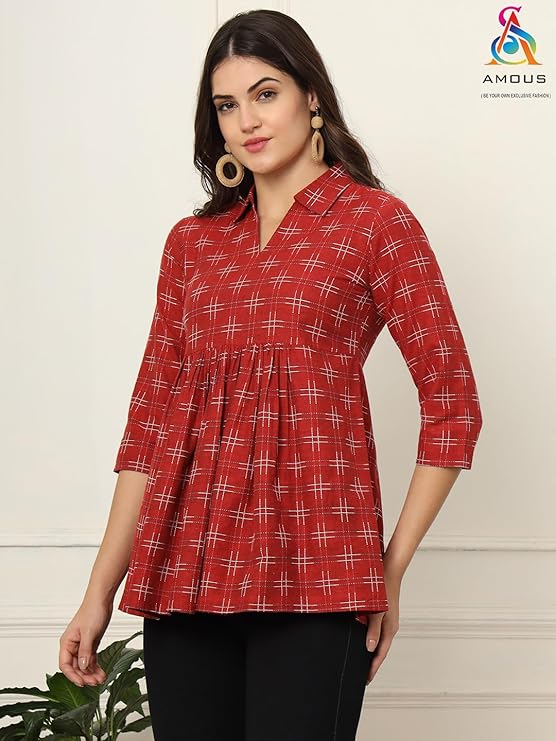 amous printed cotton long tunic top for women | short kurti for women | tunics top | tunics for women kurti | western office top | print tunic | print top | cotton print top