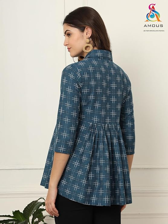 amous printed cotton long tunic top for women | short kurti for women | tunics top | tunics for women kurti | western office top | print tunic | print top | cotton print top