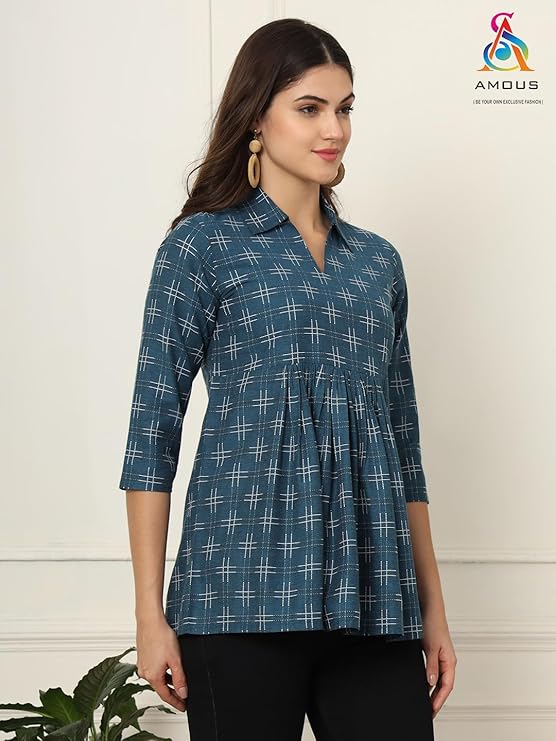 amous printed cotton long tunic top for women | short kurti for women | tunics top | tunics for women kurti | western office top | print tunic | print top | cotton print top