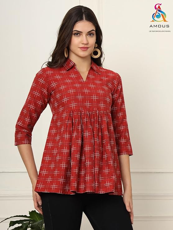amous printed cotton long tunic top for women | short kurti for women | tunics top | tunics for women kurti | western office top | print tunic | print top | cotton print top