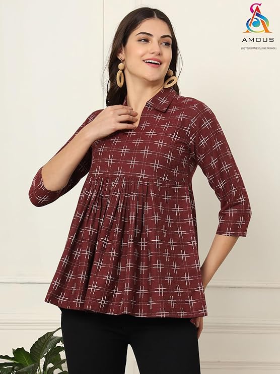 amous printed cotton long tunic top for women | short kurti for women | tunics top | tunics for women kurti | western office top | print tunic | print top | cotton print top