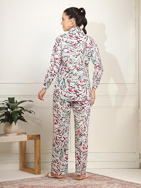 amous women's printed casual tops & pants co ord set amous women's printed casual tops & pants co ord set