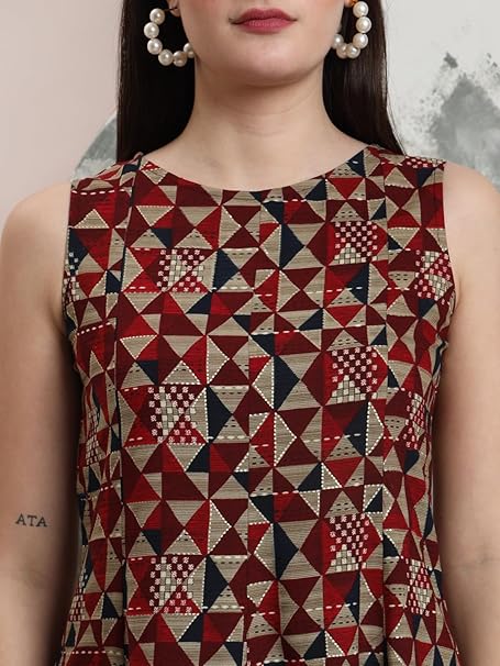 amous women's geometric print cotton kurta with palazzo set | sleeveless ethnic co ord for festive & casual wear | kurti with palazzo set for girls