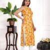 amous green floral straight kurti for women | elegant sleeveless cotton blend kurta for office, casual | stylish kurti for girls