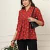 amous printed cotton long tunic top for women | short kurti for women | tunics top | tunics for women kurti | western office top | print tunic | print top | cotton print top