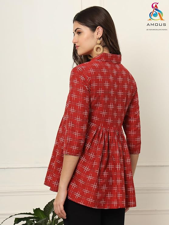 amous printed cotton long tunic top for women | short kurti for women | tunics top | tunics for women kurti | western office top | print tunic | print top | cotton print top