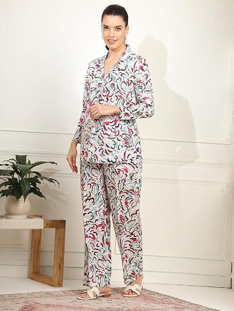 amous women's printed casual tops & pants co ord set amous women's printed casual tops & pants co ord set