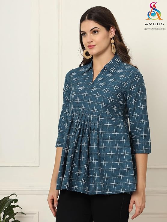 amous printed cotton long tunic top for women | short kurti for women | tunics top | tunics for women kurti | western office top | print tunic | print top | cotton print top