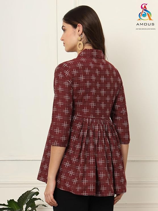 amous printed cotton long tunic top for women | short kurti for women | tunics top | tunics for women kurti | western office top | print tunic | print top | cotton print top