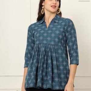 amous printed cotton long tunic top for women | short kurti for women | tunics top | tunics for women kurti | western office top | print tunic | print top | cotton print top