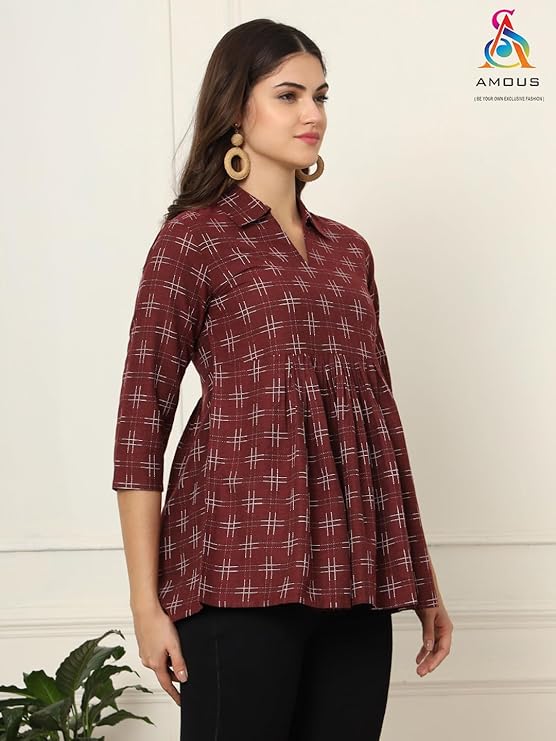 amous printed cotton long tunic top for women | short kurti for women | tunics top | tunics for women kurti | western office top | print tunic | print top | cotton print top