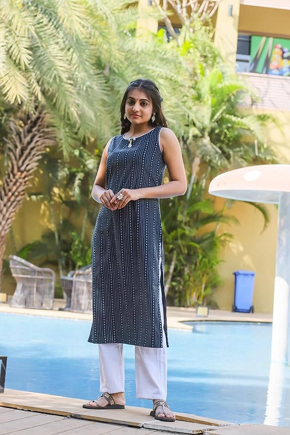 amous women's cotton blend printed casual straight kurta for women girl