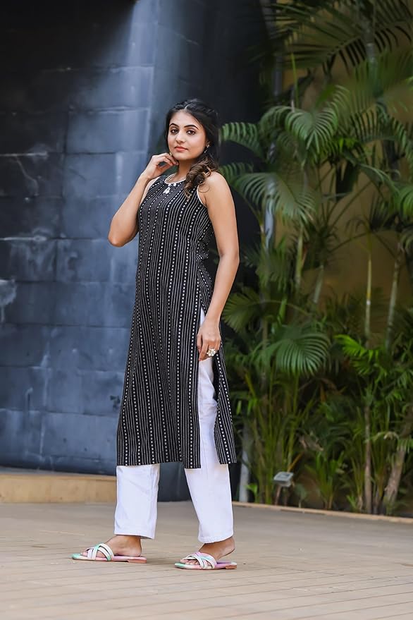 amous women's cotton blend printed casual straight kurta for women girl