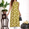 amous green floral straight kurti for women | elegant sleeveless cotton blend kurta for office, casual | stylish kurti for girls