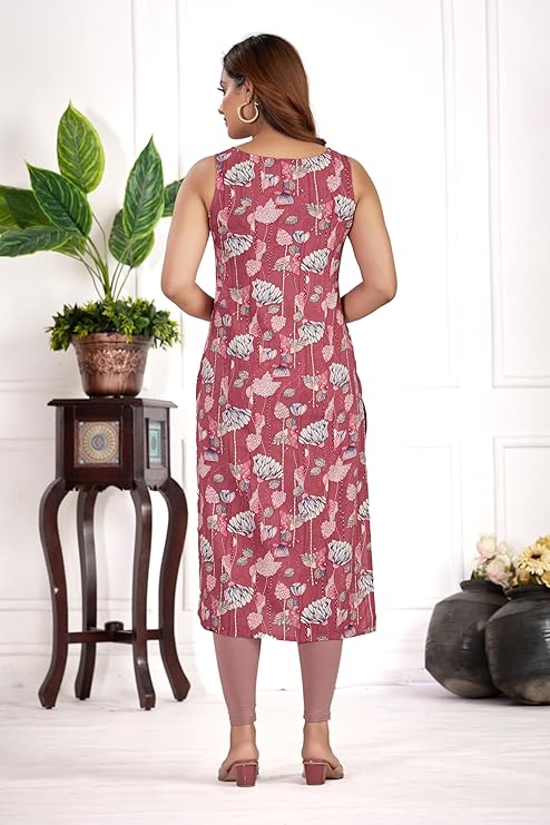 amous floral straight kurti for women – elegant sleeveless cotton blend kurta for girls, office & casual outfits
