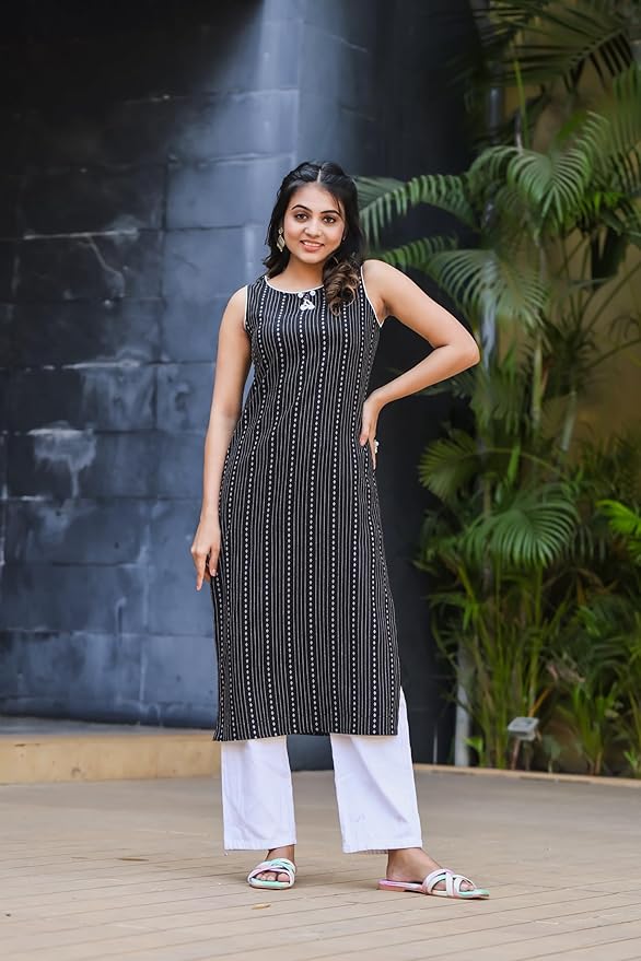 amous women's cotton blend printed casual straight kurta for women girl