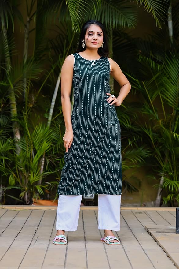 amous women's cotton blend printed casual straight kurta for women girl