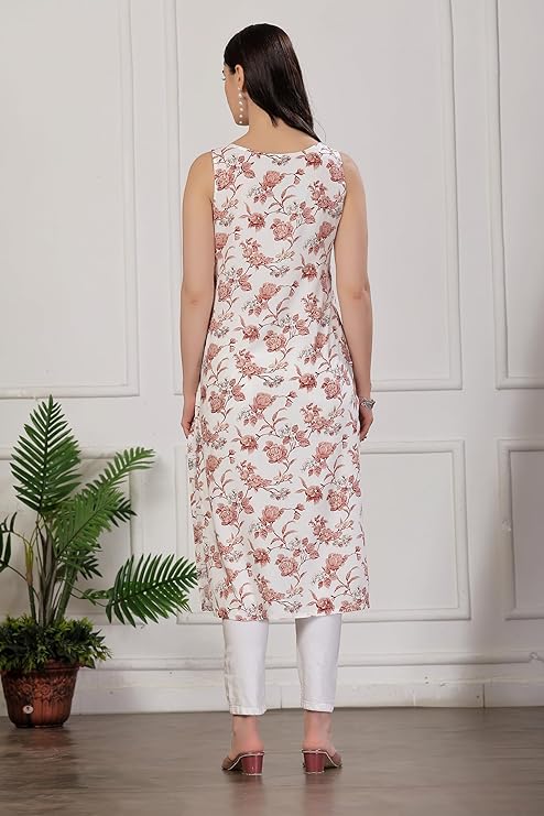 amous stylish sleeveless printed straight kurti for women – elegant abstract design for casual & office look