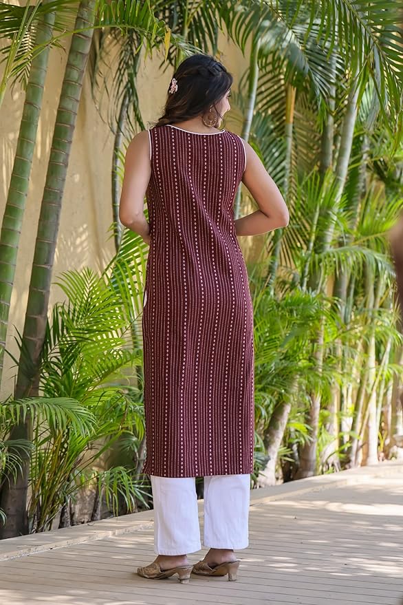 amous women's cotton blend printed casual straight kurta for women girl